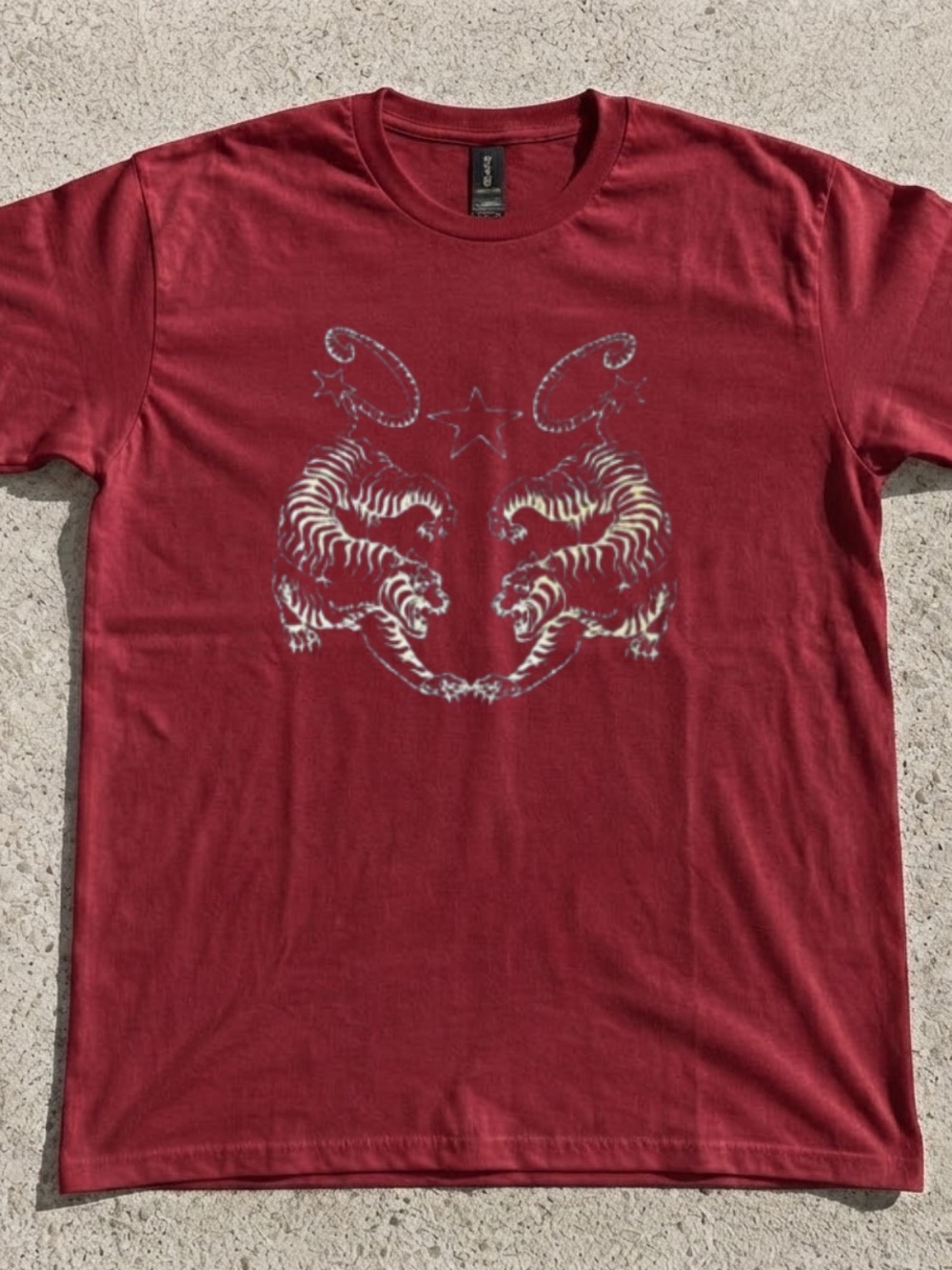 Gildan Red Short Sleeve Tee with Mirrored Tiger Graphic